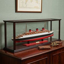 Load image into Gallery viewer, Hand Painted Normandie Large Display Case Model Boat - Black / Red
