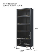 Load image into Gallery viewer, Modern Steel Display Cabinet With Glass Doors And LED Lights, 5 Tier Steel Barrister Bookcase For Home Or Office - Black
