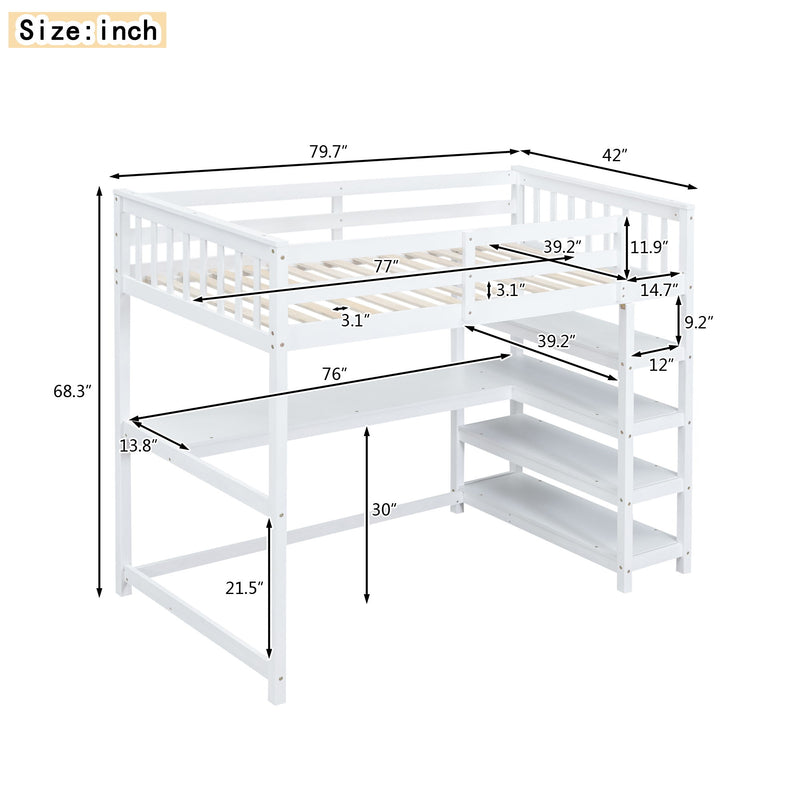 Loft Bed With Storage Shelves And Under Bed Desk