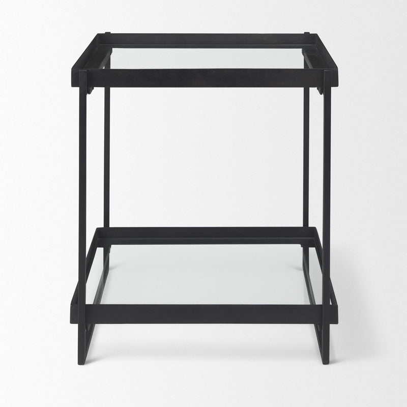 Tempered Square Frame End Table With Two Shelves - Clear / Clear