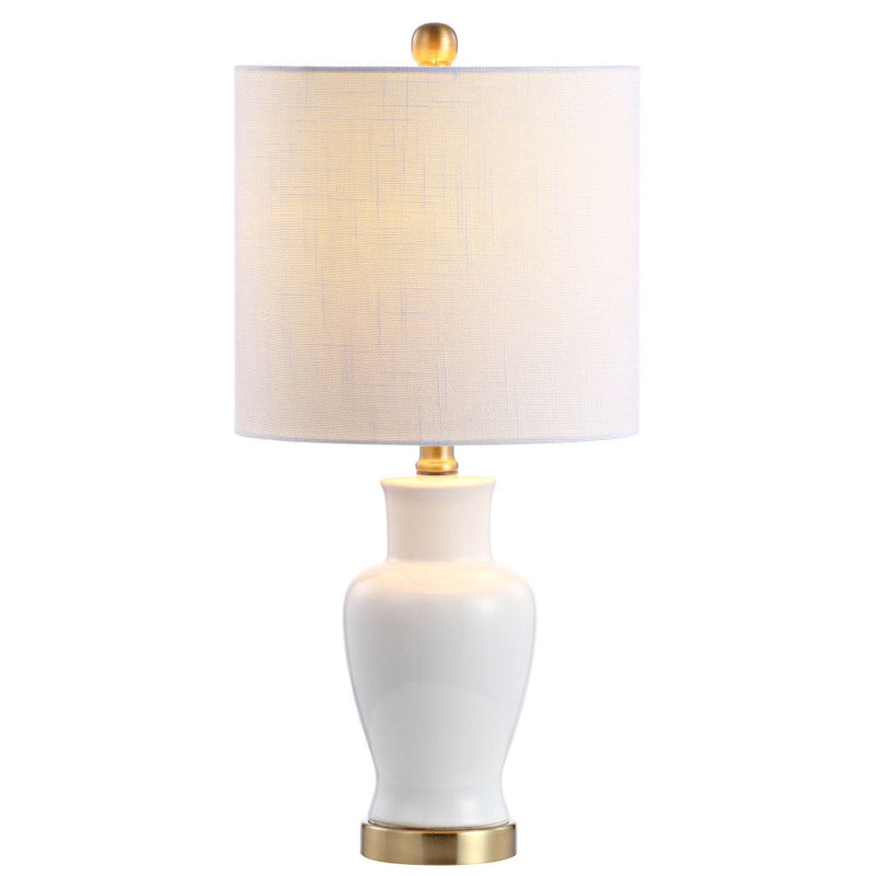 Urn Table Lamp LED With Drum Shade - White