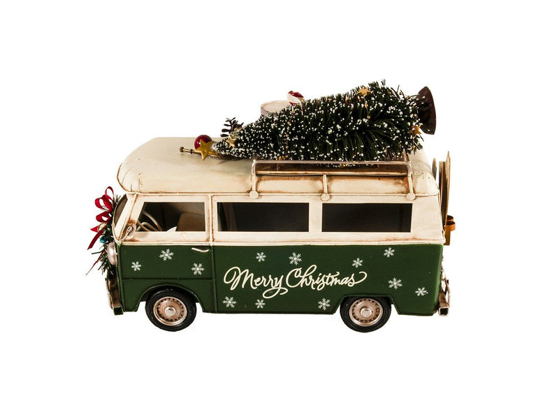 c1960s Volkswagen Christmas Bus Sculpture - Green / White