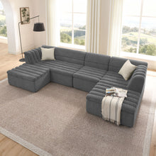 Load image into Gallery viewer, U-Shaped Modular Sectional Sofa With Chaise And Movable Ottoman With Wave-Shaped Armrest
