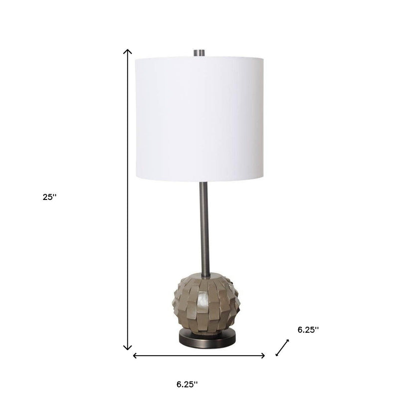 25" Round Bedside Lamp With Drum Shade - Gray