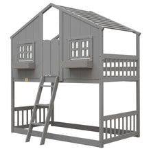 Load image into Gallery viewer, House Bunk Bed With Roof, Window, Window Box, Door, With Safety Guardrails And Ladder
