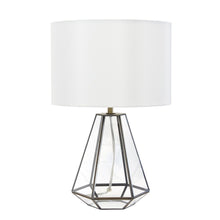 Load image into Gallery viewer, 18" Clear And Brass Glass And Metal Geometric Table Lamp With Drum Shade
