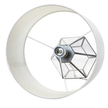 Load image into Gallery viewer, 18" Clear And Brass Glass And Metal Geometric Table Lamp With Drum Shade
