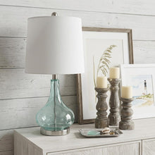 Load image into Gallery viewer, 23" Teal Blue Translucent Glass Gourd Table Lamp With Drum Shade
