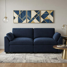 Load image into Gallery viewer, 75" Blue and Black Velvet Modular Loveseat
