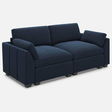 Load image into Gallery viewer, 75" Blue and Black Velvet Modular Loveseat
