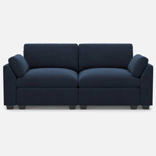 Load image into Gallery viewer, 75" Blue and Black Velvet Modular Loveseat
