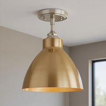 Load image into Gallery viewer, Metal Shaded Dimmable Flush Chandelier With Shades - Nickel
