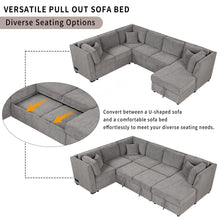 Load image into Gallery viewer, U-Shaped Sectional Sofa Pull Out Sofa Bed With Two USB Ports, Two Power Sockets, Three Back Pillows And A Storage Chaise For Living Room
