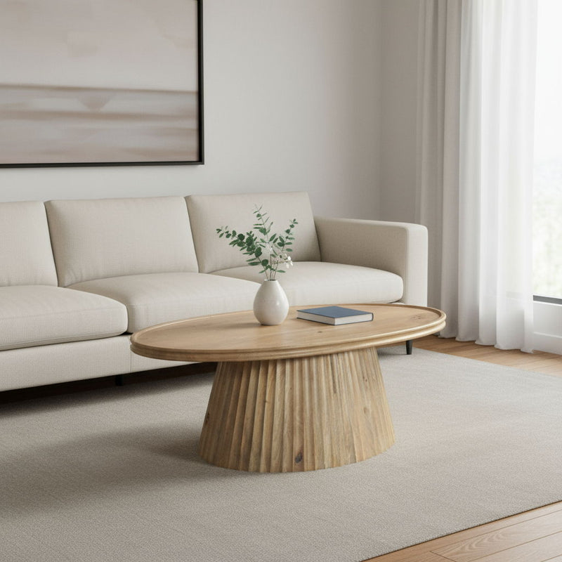 48" Solid Wood Oval Pedestal Coffee Table - Light Brown