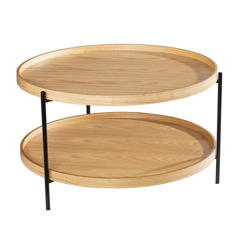 Wood And Metal Round Coffee Table - Black