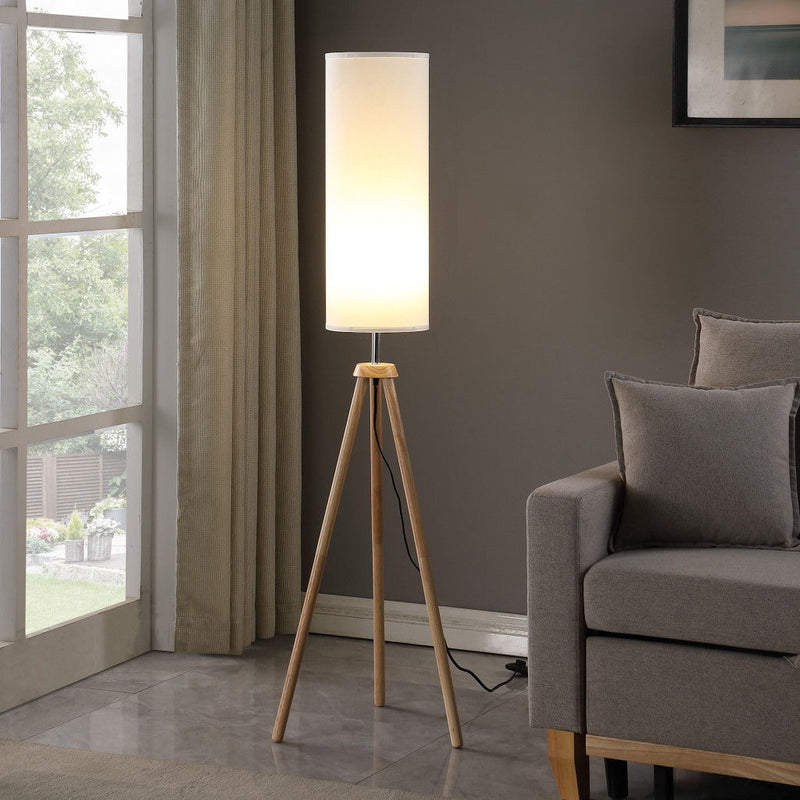 Wood Look Tripod Floor Lamp With White Shade - Natural