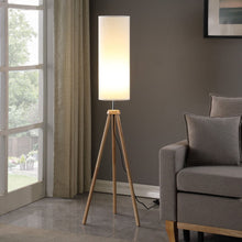 Load image into Gallery viewer, Wood Look Tripod Floor Lamp With White Shade - Natural
