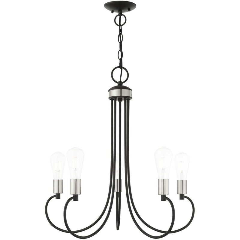 26" Five Light Dimmable Chandelier With Shades - Black