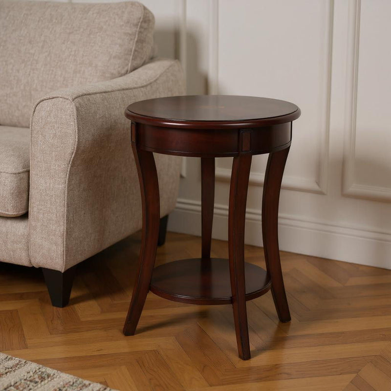 Wood And Wood Round End Table With Shelf - Dark Brown