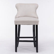 Load image into Gallery viewer, Contemporary Upholstered Wing-Back Barstools With Button Tufted Decoration And Wooden Legs, And Nailhead Trim, Leisure Style Bar Chairs, Bar Stools (Set of 2)
