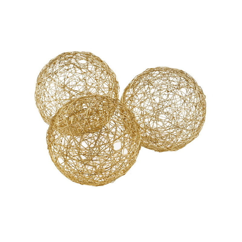 Wire Five Inch Decorative Orbs (Set of 3) - Gold