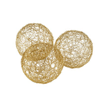 Load image into Gallery viewer, Wire Five Inch Decorative Orbs (Set of 3) - Gold
