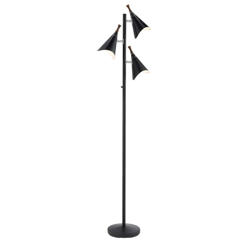 Three Light Tree Floor Lamp With Black Solid Color Cone Shade - Black
