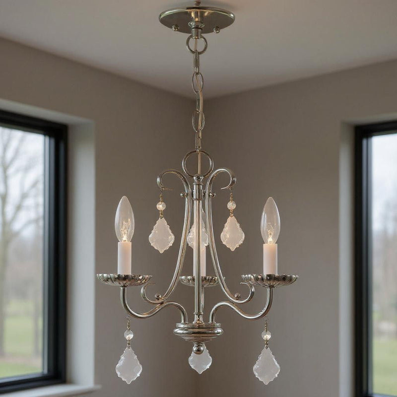 15" Three Light Dimmable Chandelier With Shades - Silver
