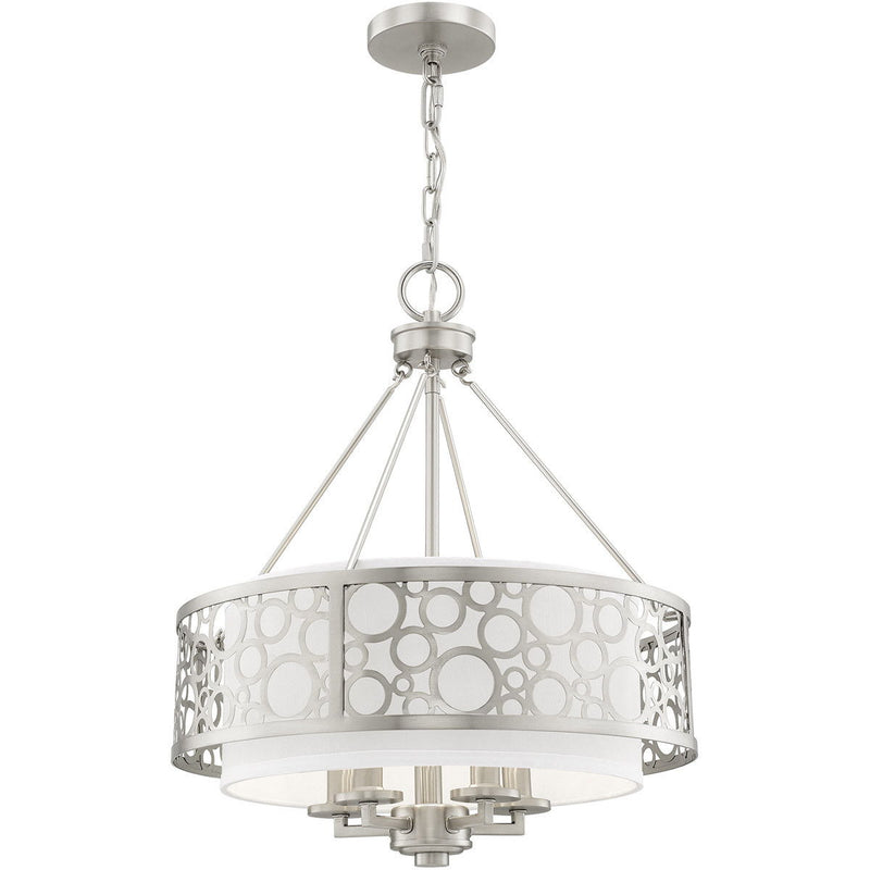 22" Five Light Metal Dimmable Chandelier With Shades - Nickel