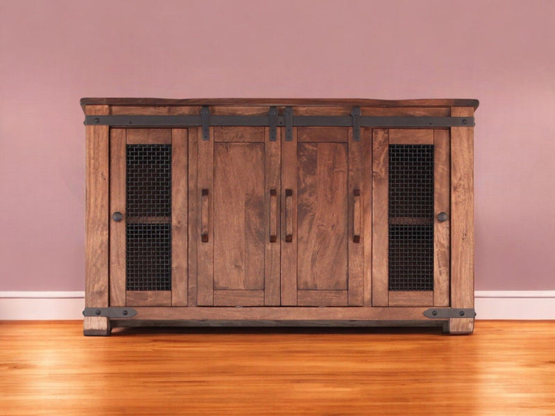 Solid Cabinet Enclosed Storage Distressed TV Stand - Brown