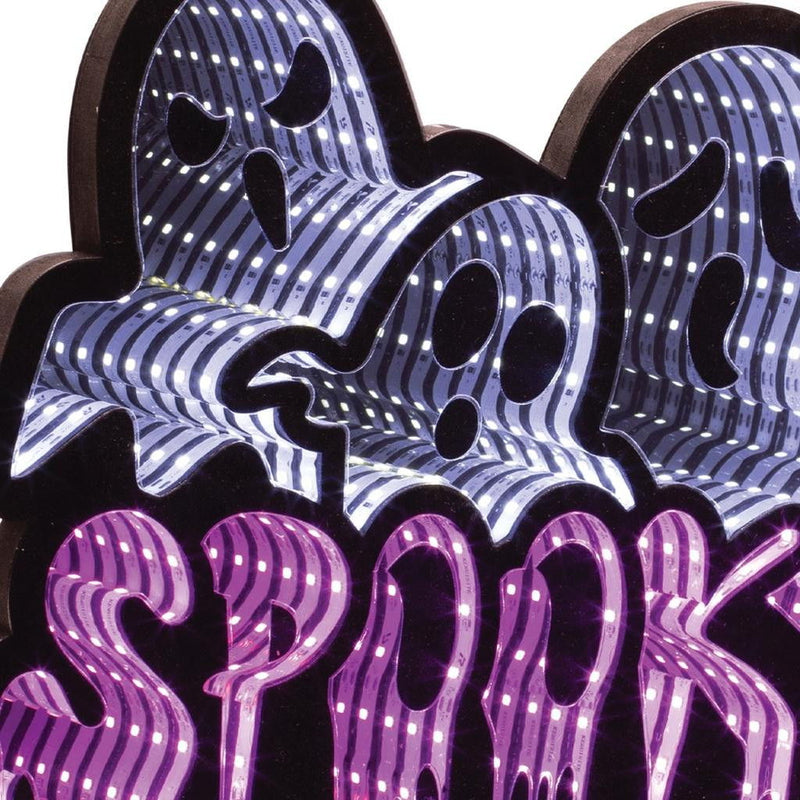 Halloween Ghost Tabletop Sign With LED (633944) - White / Black / Purple
