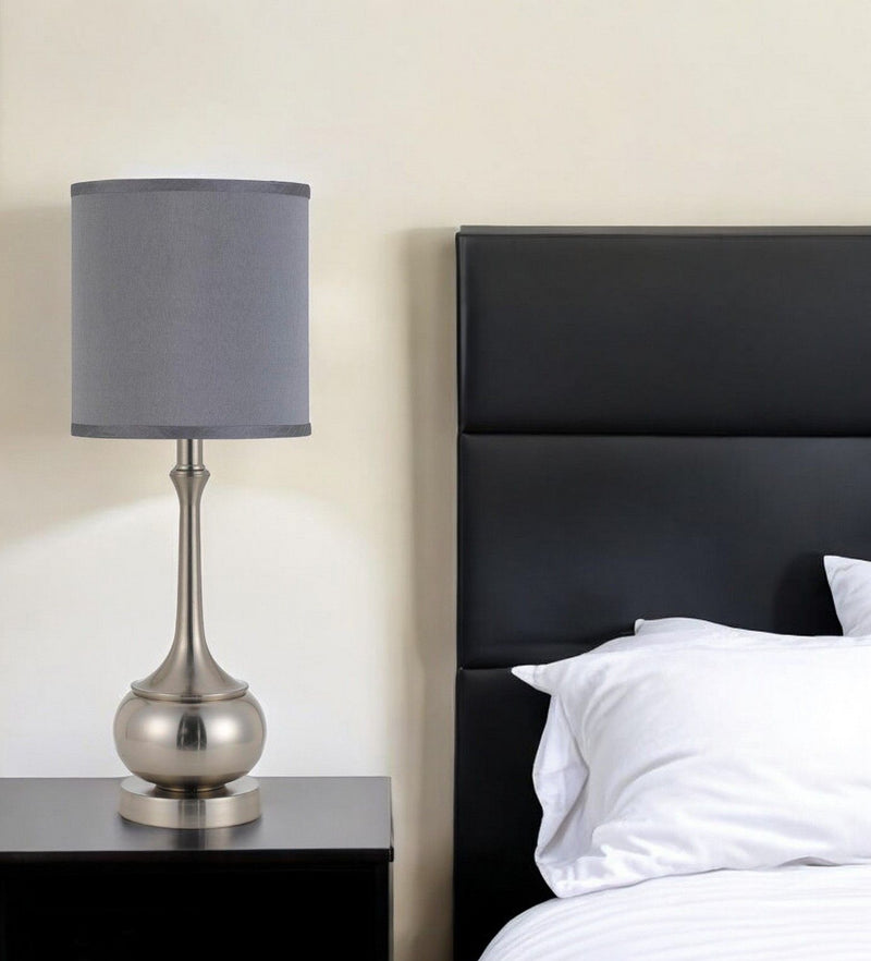 Metal Round Table Lamp With Gray Cone Shade - Nickel
