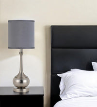 Load image into Gallery viewer, Metal Round Table Lamp With Gray Cone Shade - Nickel
