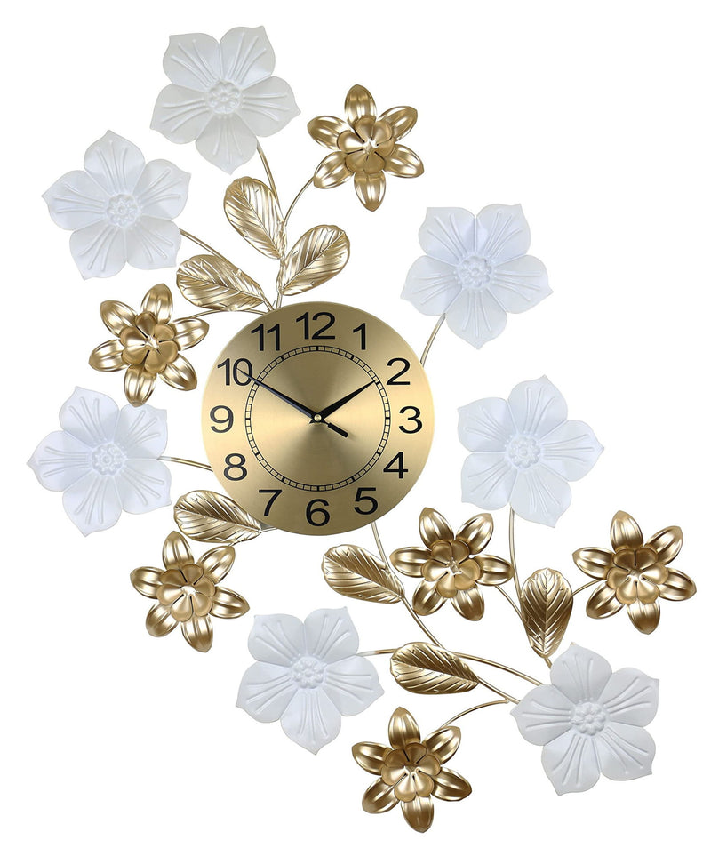 Silent Analog Floral Wall Clock - Gold / White / Black