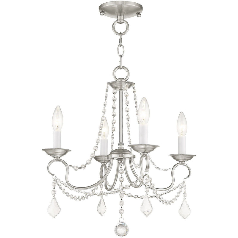 17" Four Light Metal Dimmable Chandelier With Shades - Nickel