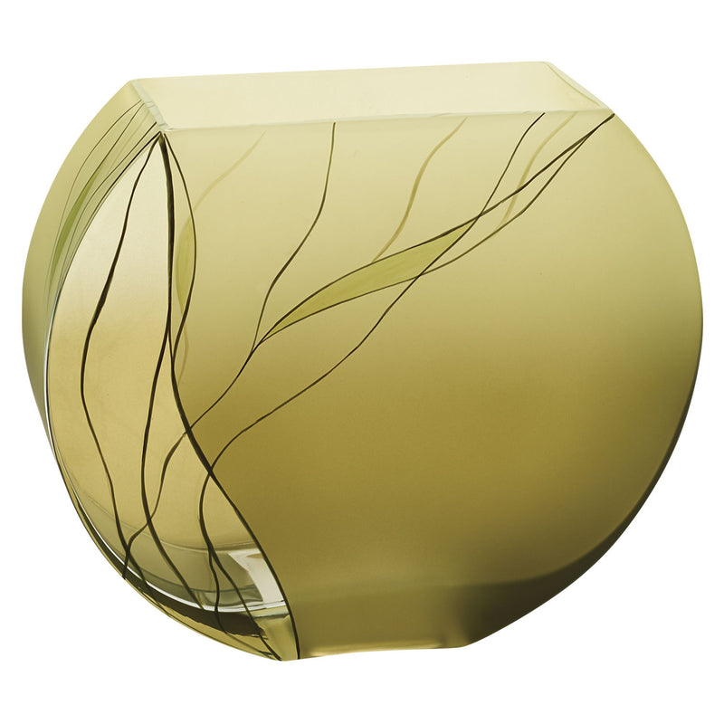 Round Table Vase With Sculptural Details - Green