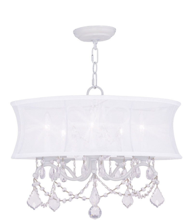 19" Five Light Dimmable Chandelier With Shades - White