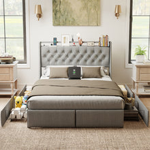 Load image into Gallery viewer, Platform Bed Frame With RGB LED Lights, Charging Station, Storage Headboard &amp; 4 Underbed Drawers
