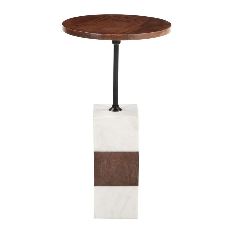 22" Marble Pedestal End Table - White