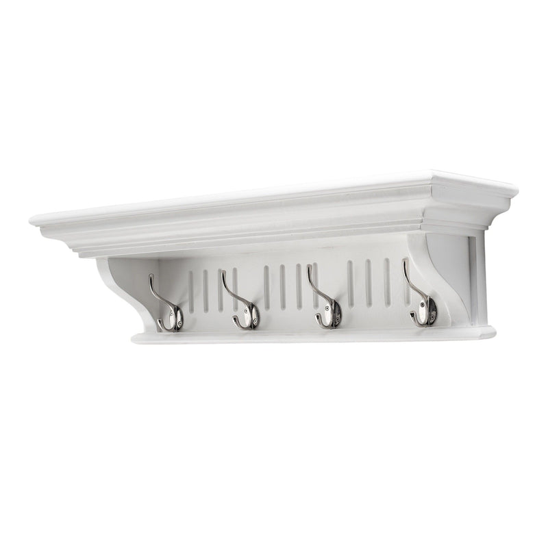 28" Solid Wood Four Hook Wall Mount Coat Rack - White