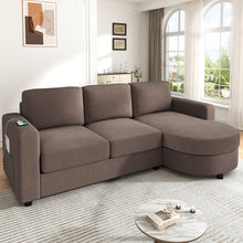 Load image into Gallery viewer, Modern L-Shaped Sectional Sofa With Curved Chaise, USB Ports, And Side Storage Pockets
