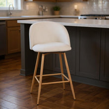 Load image into Gallery viewer, Fabric Metal Counter Height Swivel Bar Chairs (Set of 2) - Beige / Oak
