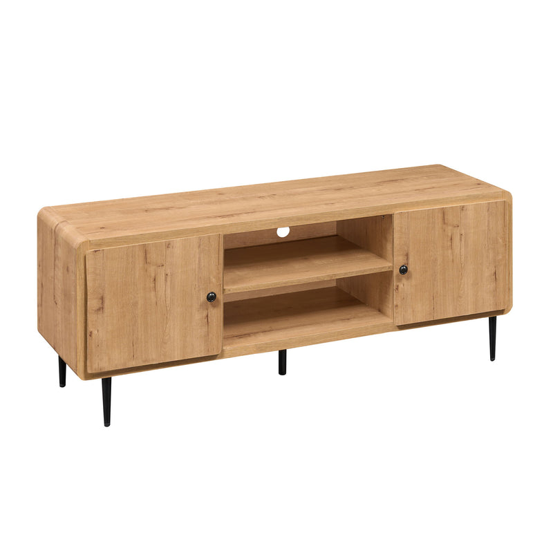 Wood Enclosed Open Storage TV Stand - Oak
