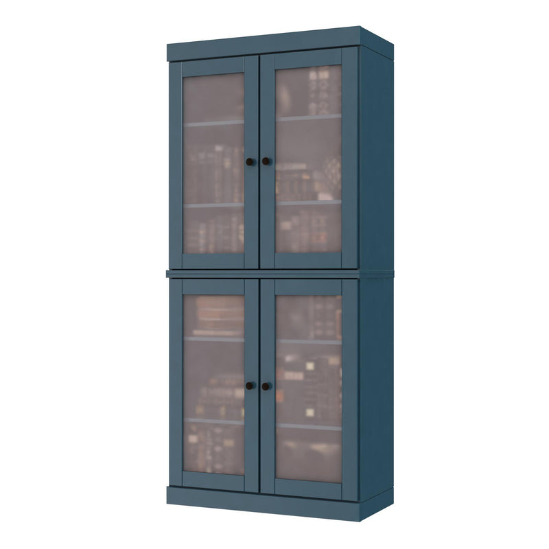 Solid Wood Adjustable Six Tier Library Bookcase With Four Doors (751355) - Teal Blue