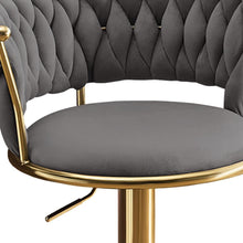 Load image into Gallery viewer, Velvet Metal Low Back Adjustable Height Swivel Bar Chairs (Set of 2) - Gray / Gold
