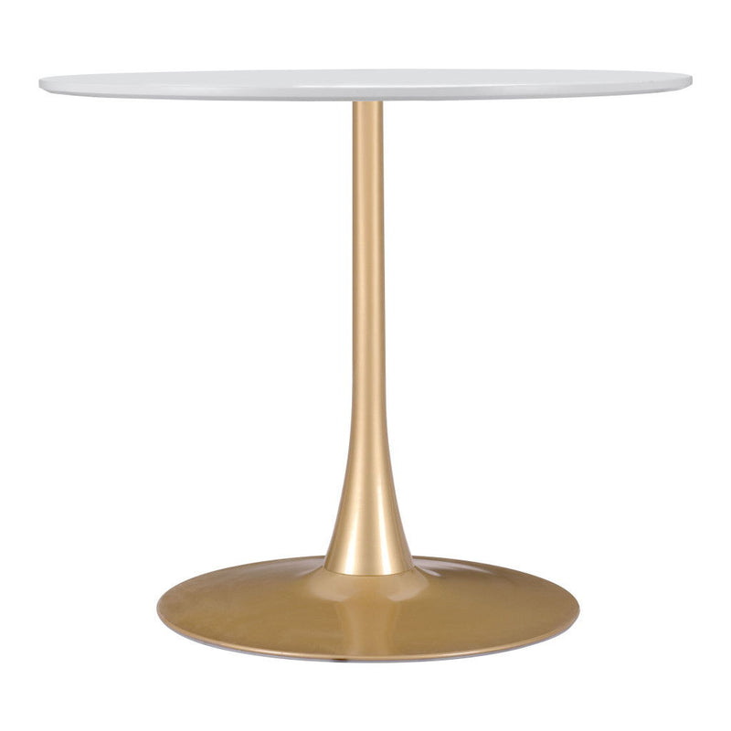 35" Rounded Steel Pedestal Base Dining Table - Gold / White