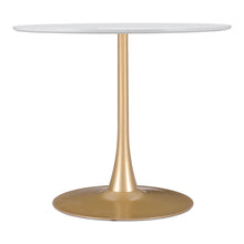 Load image into Gallery viewer, 35" Rounded Steel Pedestal Base Dining Table - Gold / White
