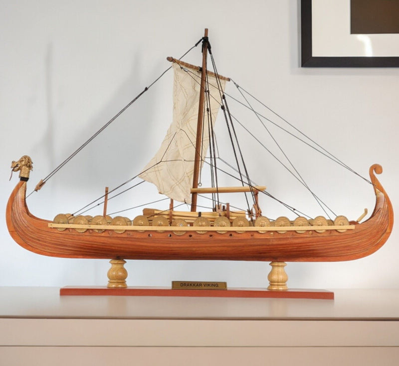 Hand Painted Model Boat Tabletop Sculpture (401957) - Brown