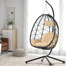 Load image into Gallery viewer, Egg Chair with Stand Indoor Outdoor Swing Chair Patio Wicker Hanging Egg Chair Hanging Basket Chair Hammock Chair with Stand for Bedroom Living Room Balcony
