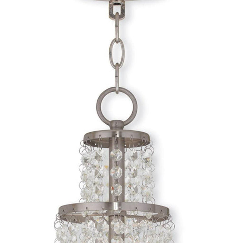 22" Three Light Metal Dimmable Chandelier With Shades - Nickel / Clear / Off White
